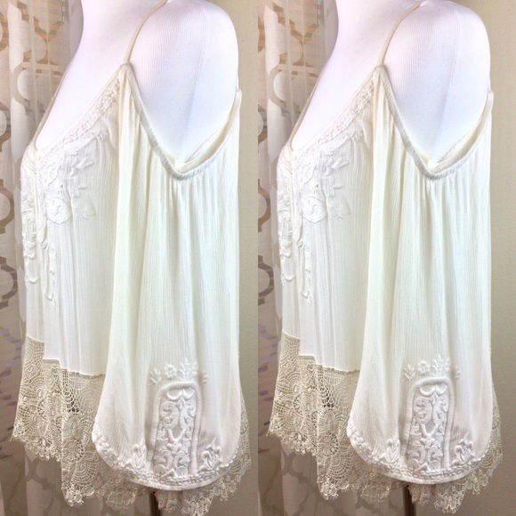 Ecote Ivory Lace Off Shoulder Bohemian Shirt XS - Picture 1 of 7